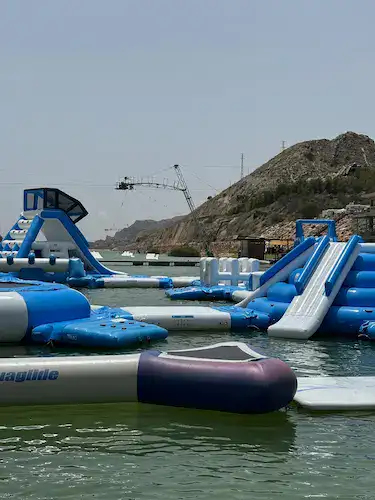 Inflatables in the water at Lunar Cable Park